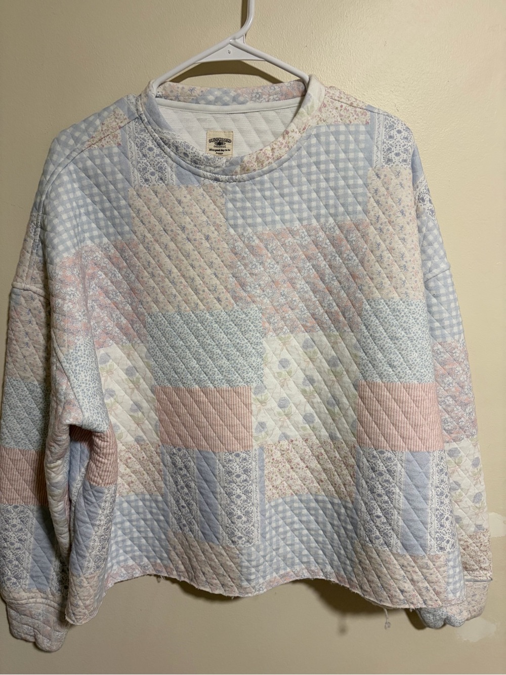 Quilted Patchwork Crewneck pullover| Sunkissed Coconut